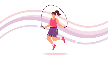 Animated Woman Exercising With Jump Rope Vector With Abstract And Energetic Background