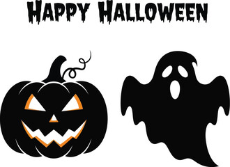Obraz premium Halloween pumpkin and ghost, perfect for spooky season designs and holiday celebrations, vector illustration