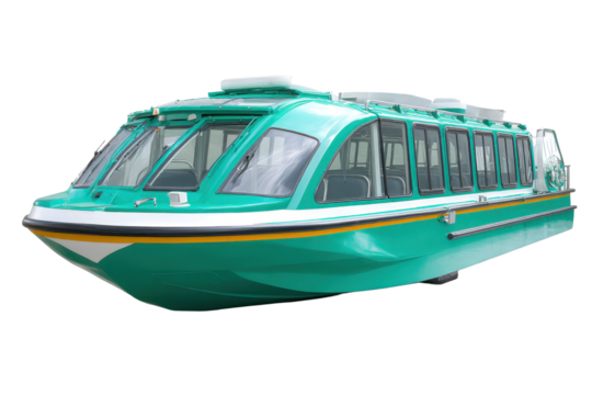 Teal Enclosed Water Bus Passenger Vessel on Transparent Background