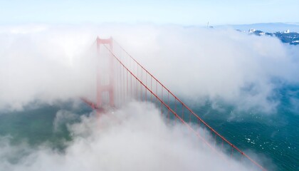Golden Gate Bridge Foggy Aerial View