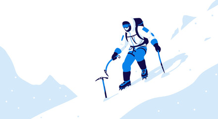 Ascent In The Winter Wilderness Depicting A Courageous Climber Achieving a Goal