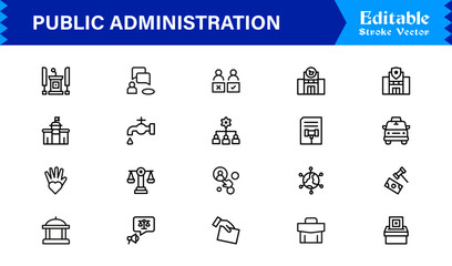 Public Administration And Government Line Icon Set – Professional, Modern, Minimal, And Pixel Perfect Vector Symbols