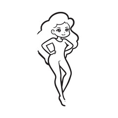 Beautiful Woman Black and White Vector Image Illustration Fashion Girl Portrait Line Art Drawing