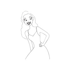 Beautiful Woman Black and White Vector Image Illustration Fashion Girl Portrait Line Art Drawing