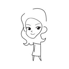 Beautiful Woman Black and White Vector Image Illustration Fashion Girl Portrait Line Art Drawing