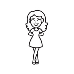 Beautiful Woman Black and White Vector Image Illustration Fashion Girl Portrait Line Art Drawing