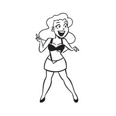 Beautiful Woman Black and White Vector Image Illustration Fashion Girl Portrait Line Art Drawing