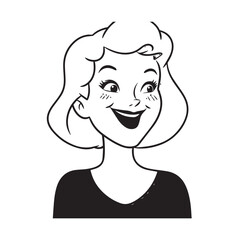 Beautiful Woman Black and White Vector Image Illustration Fashion Girl Portrait Line Art Drawing