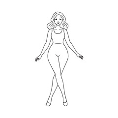 Beautiful Woman Black and White Vector Image Illustration Fashion Girl Portrait Line Art Drawing