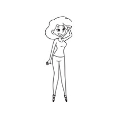 Beautiful Woman Black and White Vector Image Illustration Fashion Girl Portrait Line Art Drawing