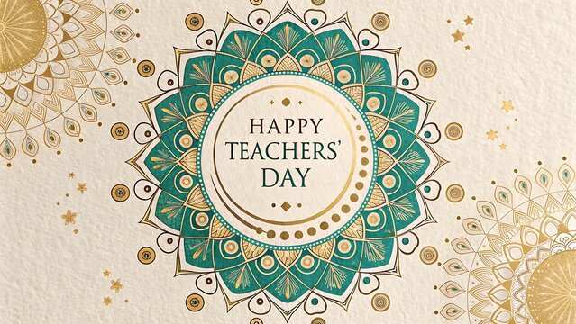 Happy teachers day with intricate mandala design and gold accents. - Powered by Adobe