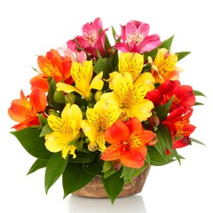 Vibrant Alstroemeria Flower Arrangement in a Rustic Basket.
