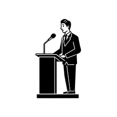 clean vector male profile behind a podium  single 