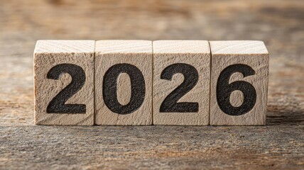 Wooden Blocks Displaying the Year 2026 on Rustic Surface