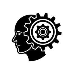 cogwheel forming part of a male face outline  inte