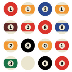 Colorful Billiard Balls Set Isolated on White Background for Sports and Recreation