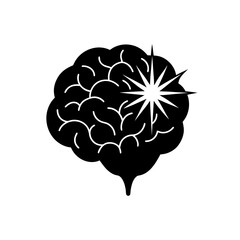 stylized brain silhouette  with a bright spark sil