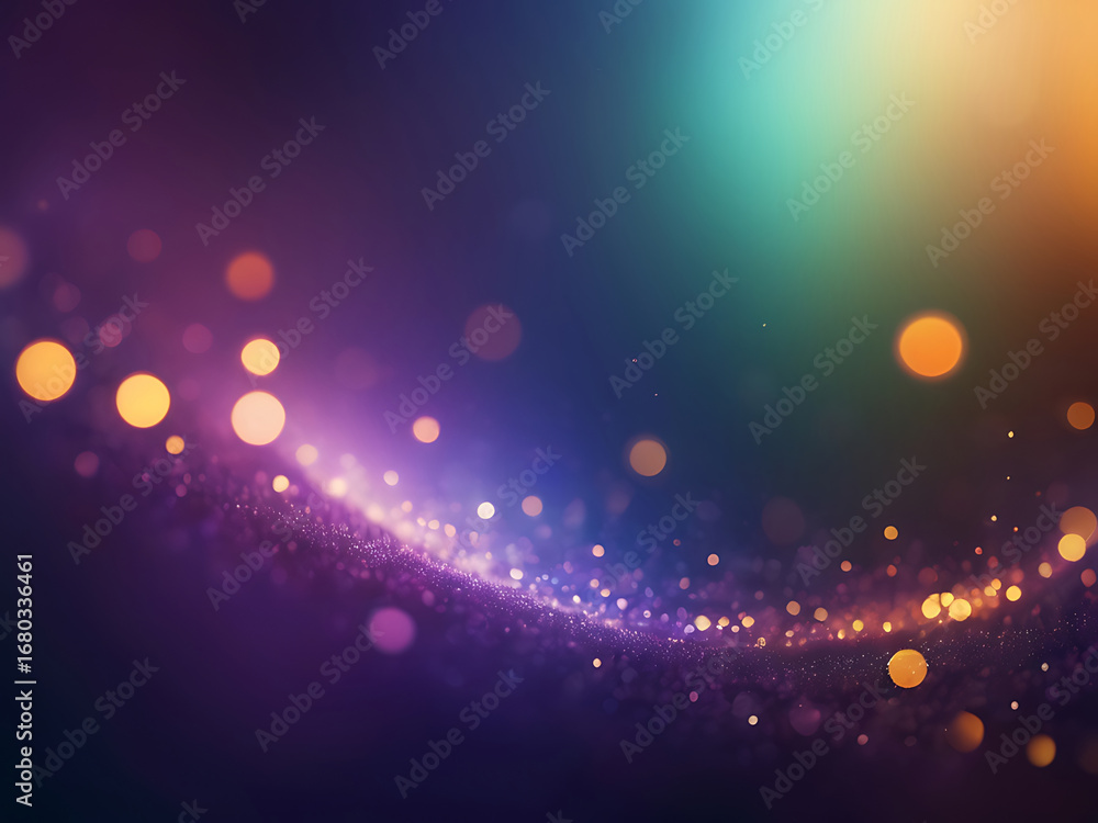 Poster abstract glowing bokeh lights and particles creating a magical and ethereal wave effect.
