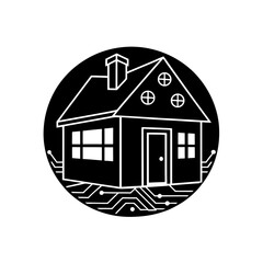 vector silhouette of a house  glowing digital inte