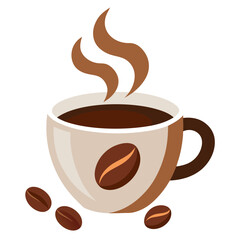 Aromatic cup of coffee with coffee bans vector on white background.