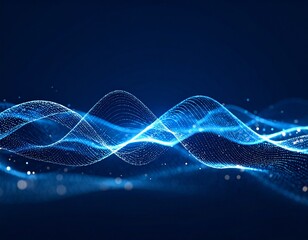 Layered Blue Digital Oscillations with Particle Flow on Dark Background