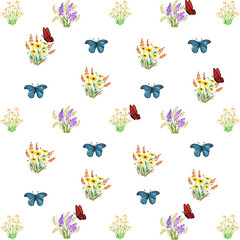 Seamless Pattern of Flowers and butterfly