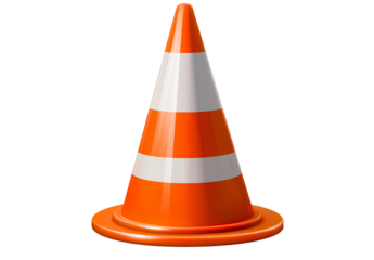  orange and white traffic cone isolated on a transparent background, cutout png file