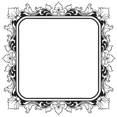 Vintage baroque frame with floral ornament engraving illustration art