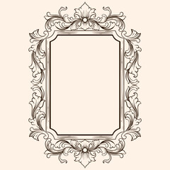 Vintage baroque frame with floral ornament engraving illustration art