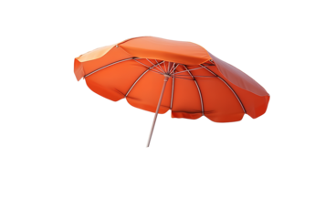  orange beach umbrella on white sand, transparent background, no shadow, png format