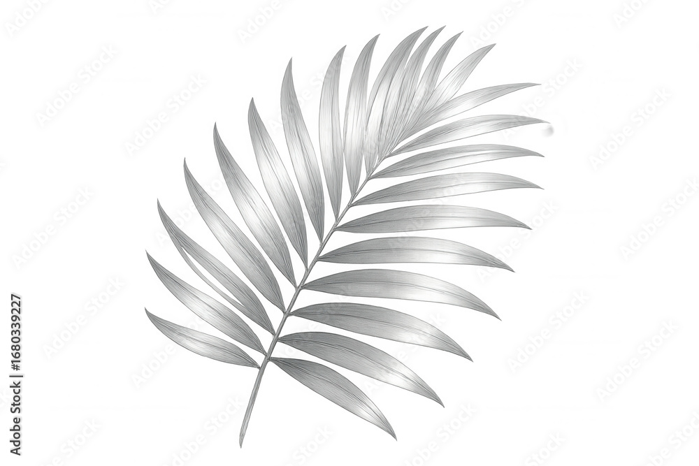 Poster silver palm leaf with transparent background, creating a luxurious and elegant aesthetic for various