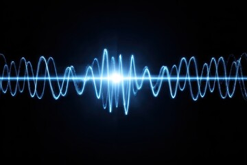 Light blue, wavy sound waves on black background