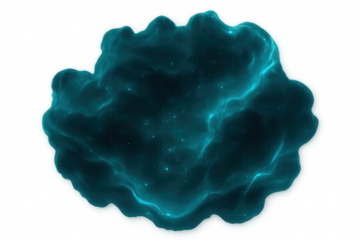 Luminous turquoise energy cloud swirling with glowing waves, particles dancing across transparent background for dynamic visual effects