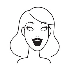 Beautiful Woman Black and White Vector Image Illustration Fashion Girl Portrait Line Art Drawing