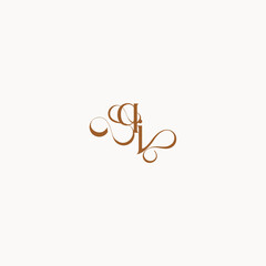 wedding initial concept caligraphic style monogram letter luxury minimalist logo design JQ