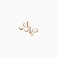 Obraz premium wedding initial concept caligraphic style monogram letter luxury minimalist logo design JT
