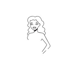 Beautiful Woman Black and White Vector Image Illustration Fashion Girl Portrait Line Art Drawing
