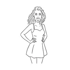 Beautiful Woman Black and White Vector Image Illustration Fashion Girl Portrait Line Art Drawing