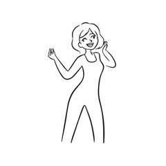 Beautiful Woman Black and White Vector Image Illustration Fashion Girl Portrait Line Art Drawing