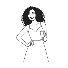 Beautiful Woman Black and White Vector Image Illustration Fashion Girl Portrait Line Art Drawing