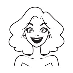 Beautiful Woman Black and White Vector Image Illustration Fashion Girl Portrait Line Art Drawing