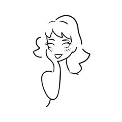 Beautiful Woman Black and White Vector Image Illustration Fashion Girl Portrait Line Art Drawing