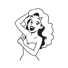 Beautiful Woman Black and White Vector Image Illustration Fashion Girl Portrait Line Art Drawing