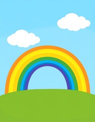 Rainbow over a hill on a clear day