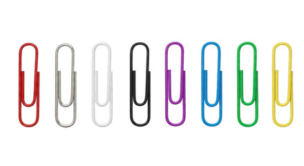 Colorful paperclips isolated on transparent background