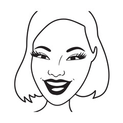 Beautiful Woman Black and White Vector Image Illustration Fashion Girl Portrait Line Art Drawing