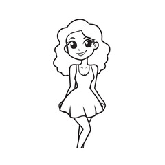 Beautiful Woman Black and White Vector Image Illustration Fashion Girl Portrait Line Art Drawing