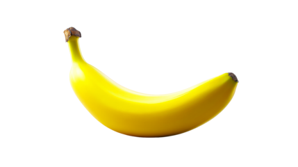 Bright yellow banana with stem isolated on white, cut out transparent