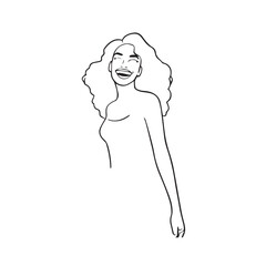 Beautiful Woman Black and White Vector Image Illustration Fashion Girl Portrait Line Art Drawing