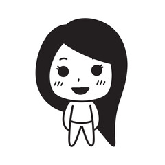 Beautiful Woman Black and White Vector Image Illustration Fashion Girl Portrait Line Art Drawing